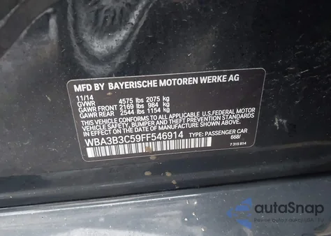 2015 BMW 328 Xi z USA, uszkodzony, nr VIN WBA3B3C59FF546914